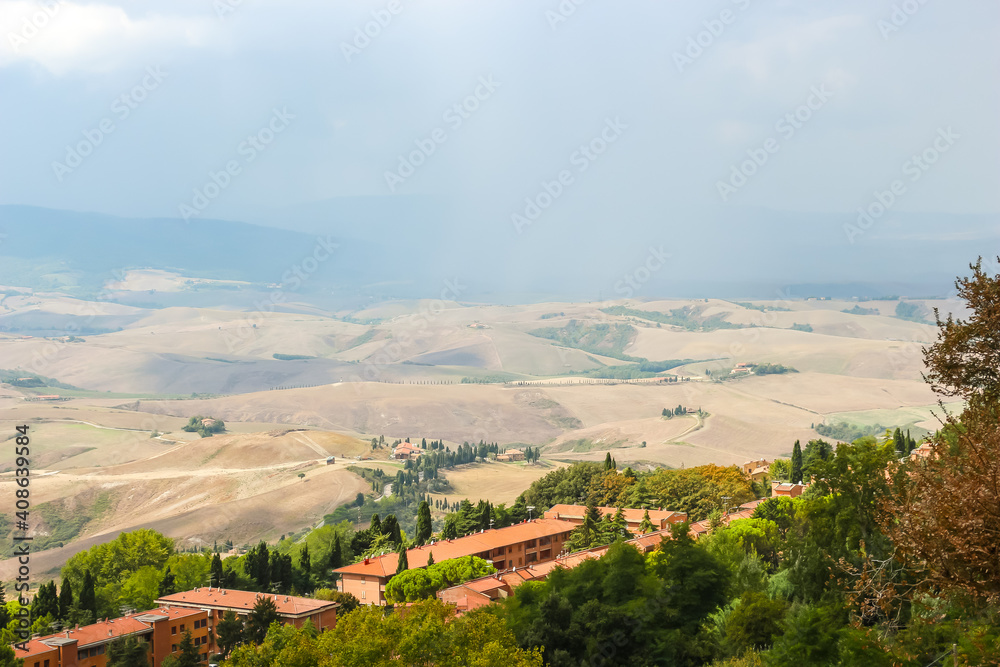 Beautiful view of rural landscape near Volterra, Italy.