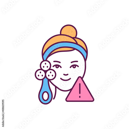Facial cleansing brusher RGB color icon. Anti-aging skin device. Treating acnes. Eliminating excess sebum. Blood circulation stimulation. Exfoliating dead skin. Isolated vector illustration