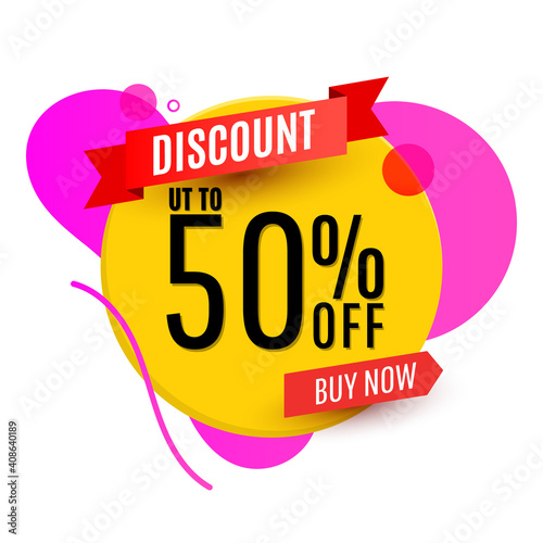 Sale 50 off banner, discount tag design template for store marketing promotion. Vector illustration
