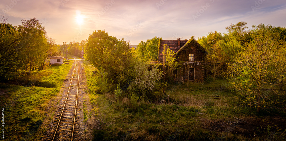 Abandoned railway station in Nieborowice. Pilchowice, Gliwice, Poland