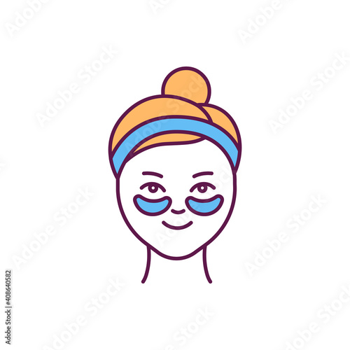 Under-eye masks RGB color icon. Anti-aging patches. Brightening dark circles. Reducing wrinkles and puffiness. Under-eye bags. Regeneration and toning stressed skin. Isolated vector illustration
