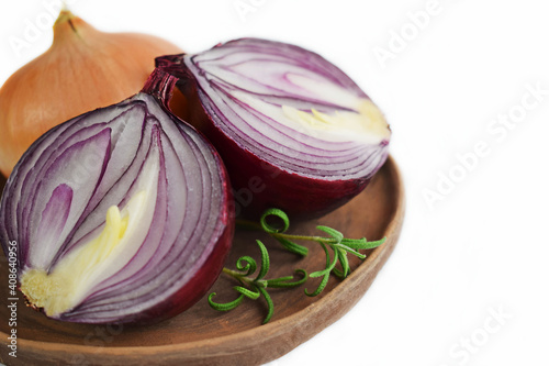 Fresh onions on a white background.Healthy food.