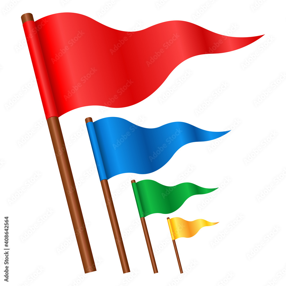 Waving colorful triangular flag, vector illustration