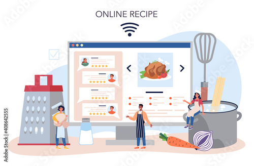 Restaurant chef cooking online service or platform. Collection of people