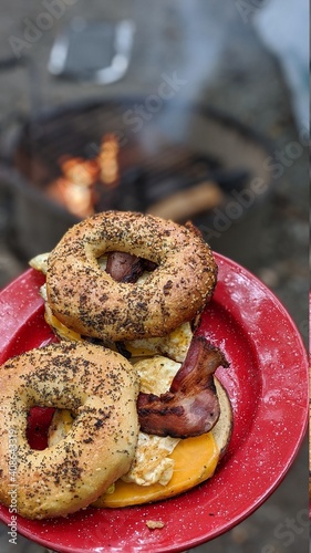 bagel sandwich over fire