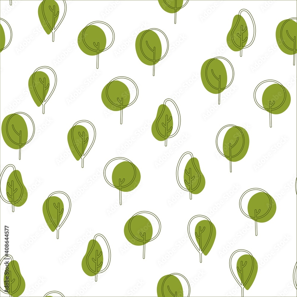 Pattern with a minimal tree. Conceptual linear tree. Floral icon. Hand drawn. Vector illustration