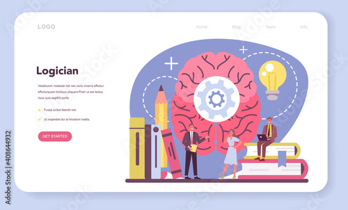 Logician web banner or landing page. Scientist systematicly
