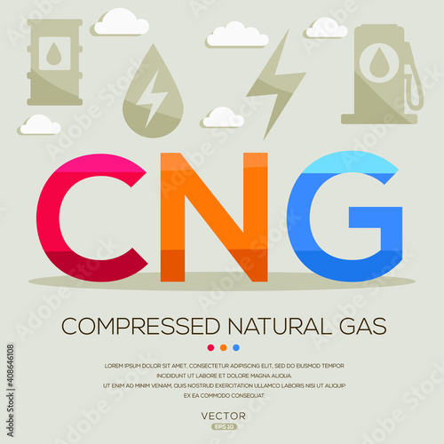 CNG mean (Compressed natural gas) Energy acronyms ,letters and icons ,Vector illustration.