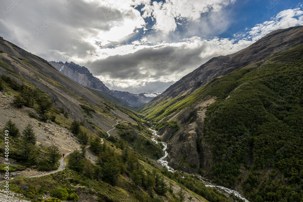 Trail leading to viewpoint of Las Torres, Torres del Paine National Park, Patagonia, Chile Trail leading to viewpoint of Las Torres, Torres del Paine National Park, Patagonia, Chile
