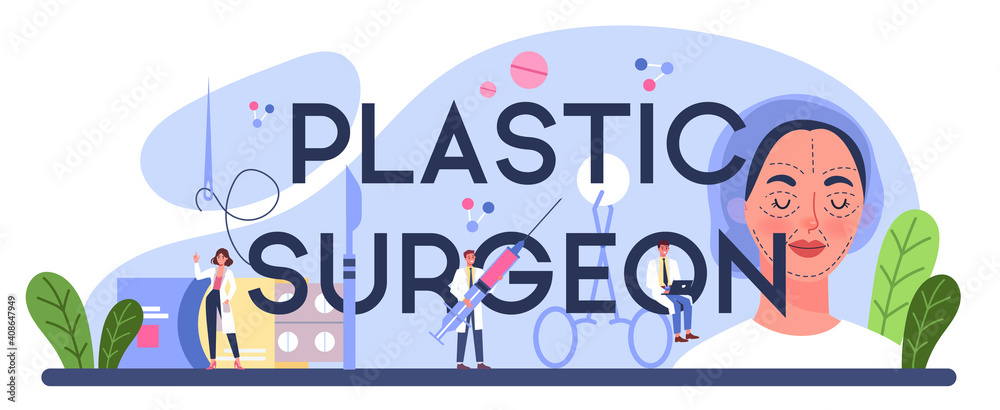 Plastic surgeon typographic header. Idea of body and face correction.