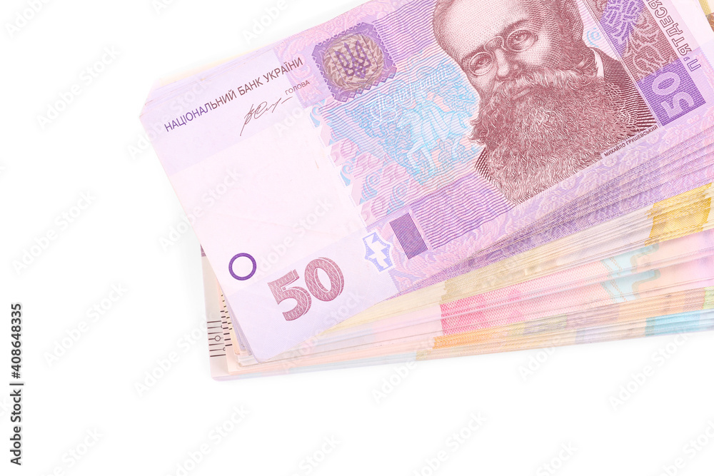 Ukrainian money on white background, top view Ukrainian money on white background, top view