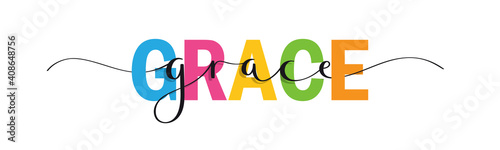 GRACE colorful vector mixed typography banner with brush calligraphy