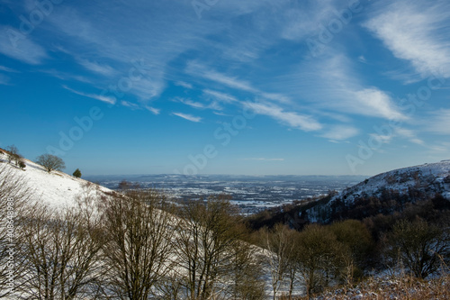 View from the Malvern Hills in snowy weather Worcestershire UK