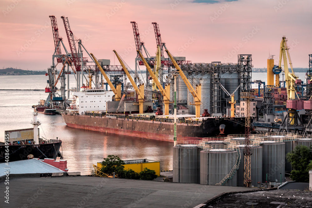 commercial cargo port at sunset commercial cargo port at sunset