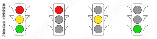 Traffic lights with control signal. Regulation illuminated with red stop color yellow attention and green drove black off creative semaphore implementation business vector projects.