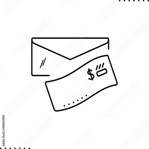 envelope with a check money vector icon in outline