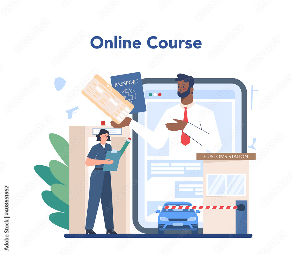Customs officer online service or platform. Passport control at the airport. Customs officer online service or platform. Passport control at the airport.