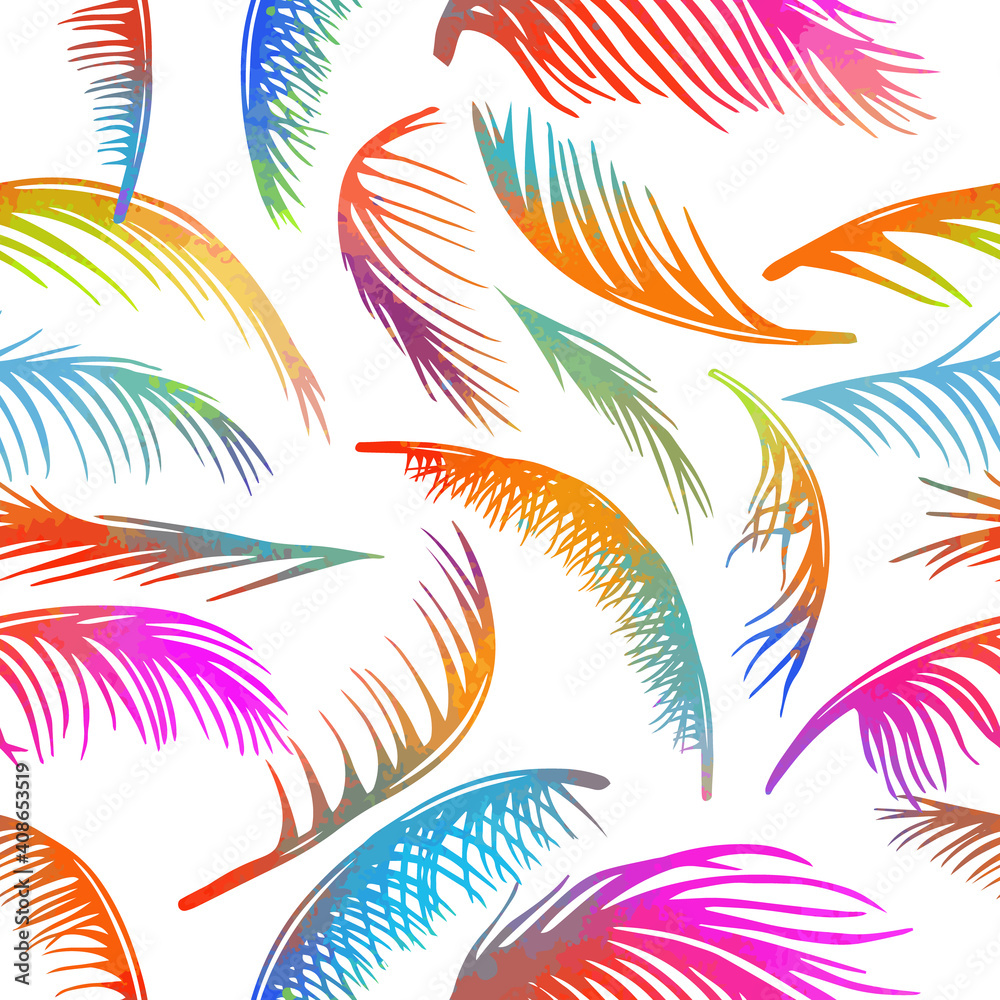 multicolored palm leaves. Seamless background. Vector illustration