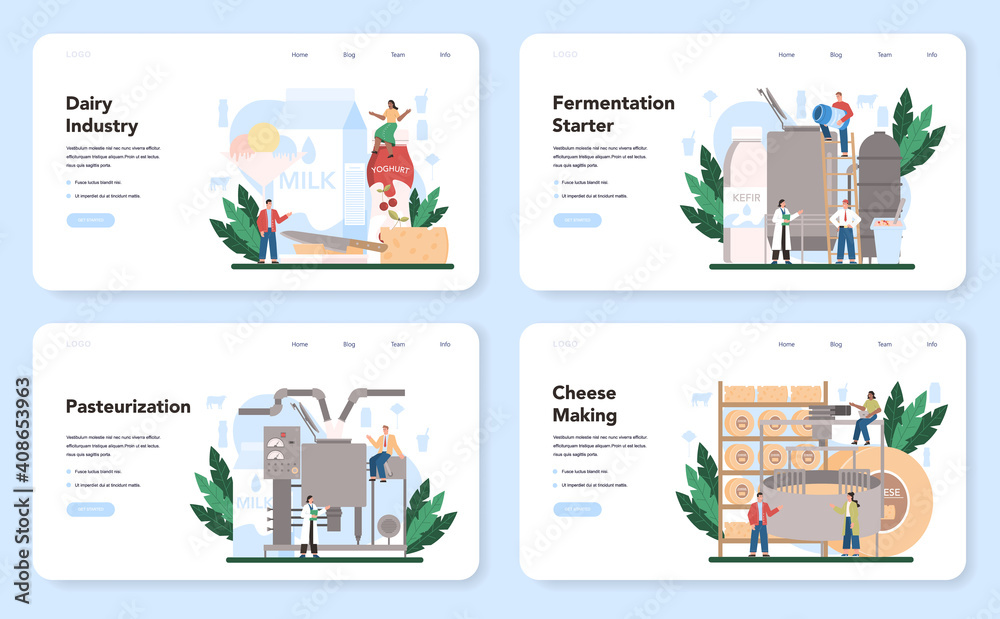 Dairy production industry web banner or landing page set. Dairy natural Dairy production industry web banner or landing page set. Dairy natural