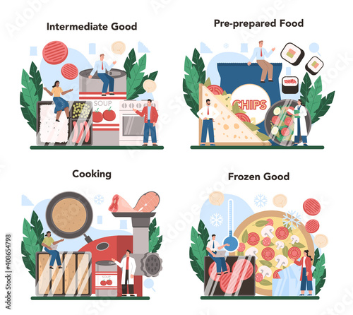 Semi-processed goods production set. Frozen intermidiate food or ingredients