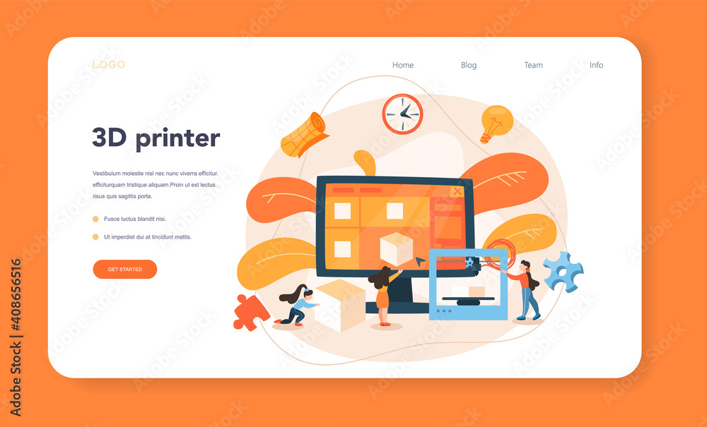 3D Printing technology web banner or landing page. 3D printer 3D Printing technology web banner or landing page. 3D printer