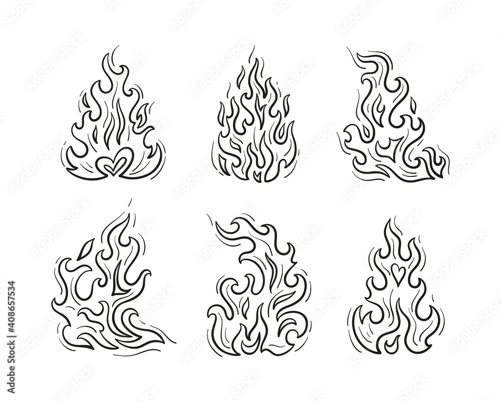 Outline Fire Flame Vector Set. Black and White Fire Flames Tattoo Icons Sketch Drawing
Outline Fire Flame Vector Set. Black and White Fire Flames Tattoo Icons Sketch Drawing