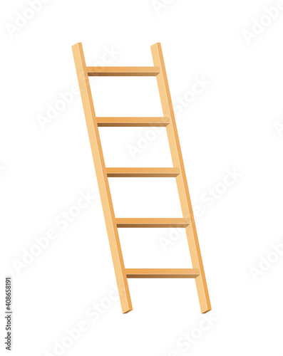 Wooden ladder household tool. Step ladder for domestic and construction needs. Isolated vector illustration