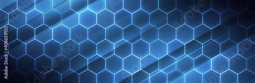 Hexagon background. Blue technology pattern. Futuristic backdrop. Hex vector illustration