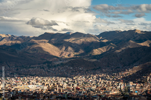 Scenic view of Cusco city seen from Sacsayhuaman, Peru photo