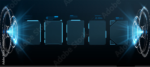 Futuristic Vector HUD Interface Screen Design. Digital callouts titles. HUD UI GUI futuristic user interface screen elements set. High tech screen for video game. Sci-fi concept design.
