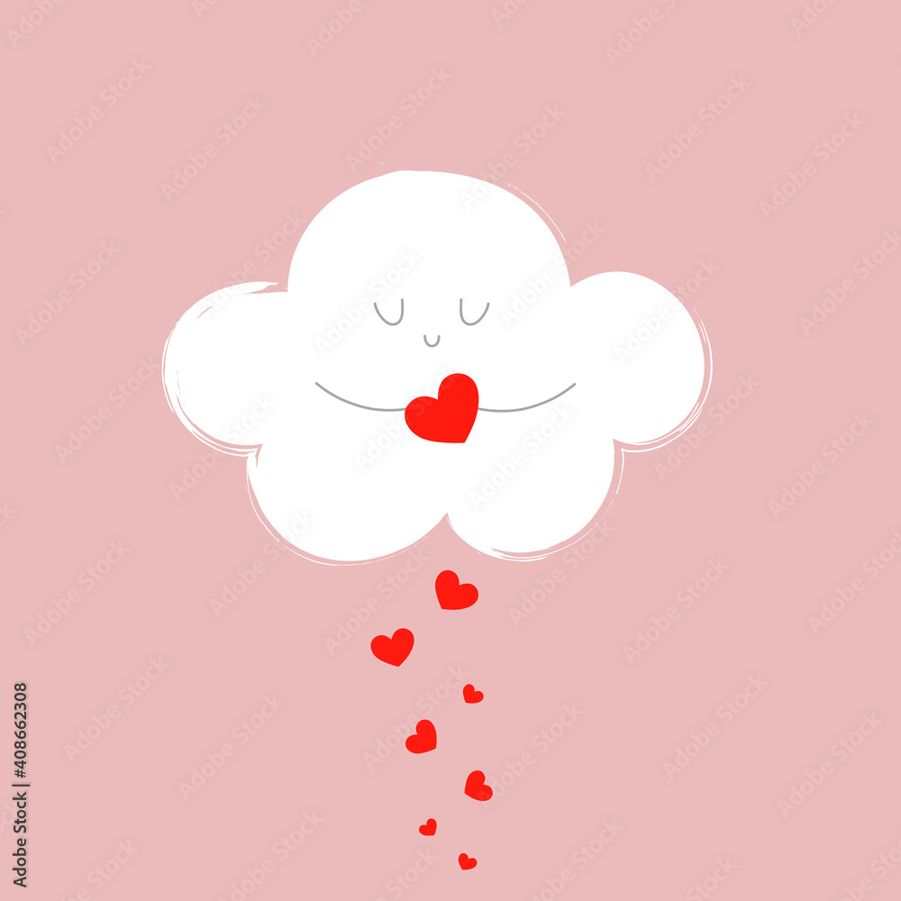 Vector cartoon illustration with cloud and rain of hearts. Vector cartoon illustration with cloud and rain of hearts.