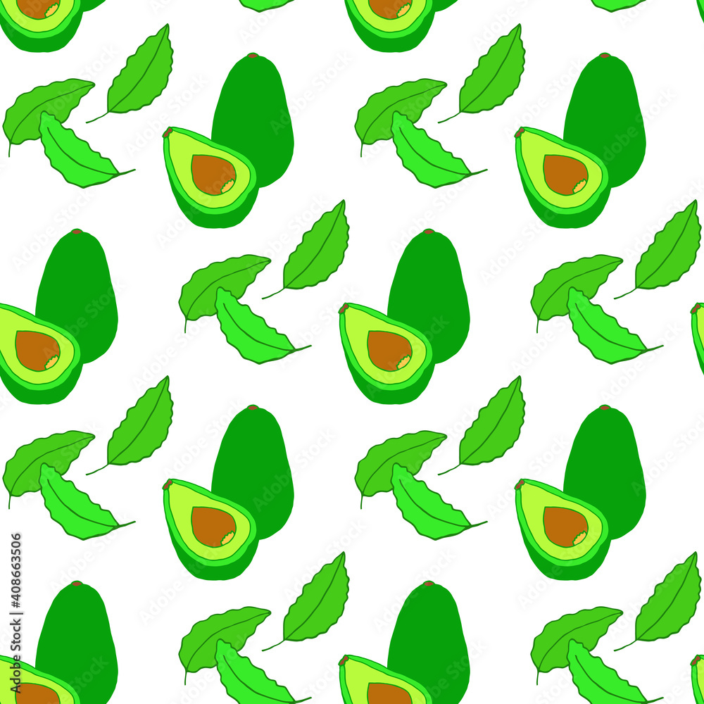 Bright seamless vector illustration of avocado on a white background. Bright seamless vector illustration of avocado on a white background.
