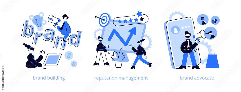 Fototapeta premium Trademark public relations abstract concept vector illustration set