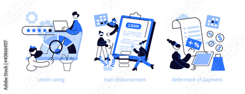 Bank service abstract concept vector illustration set. Credit rating