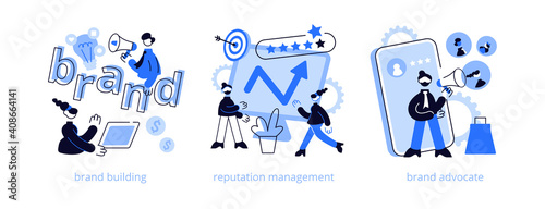 Trademark public relations abstract concept vector illustration set