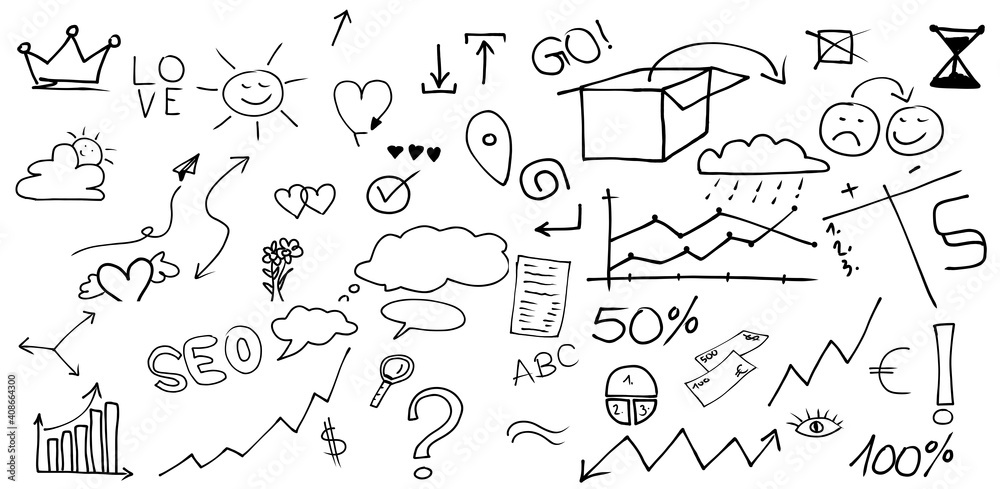 Obraz premium Set von Business Doodles XXL Set - handgezeichnet