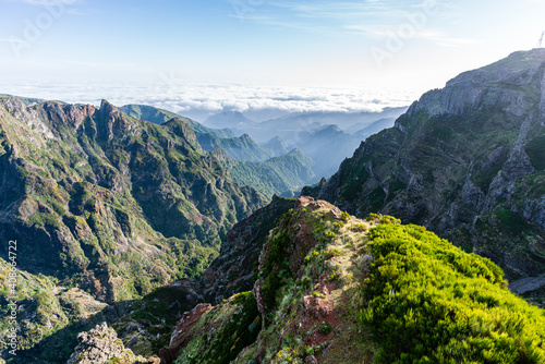 Beautiful mountain scenery near the mountain peak Pico do Arierio on Madeira Island