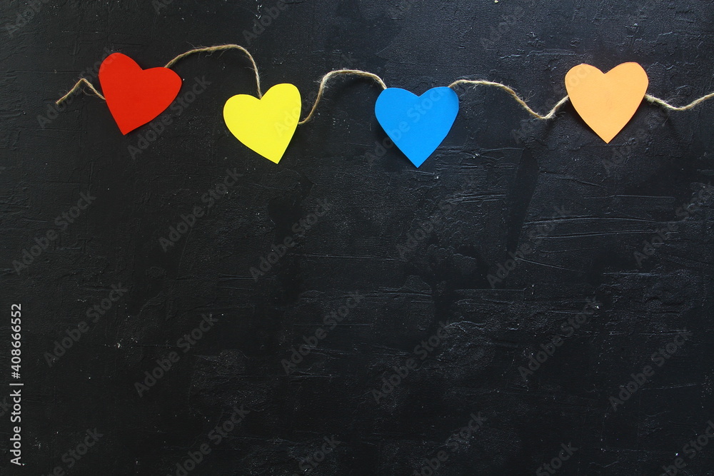 Valentines day hearts on black background Valentines day hearts on black background