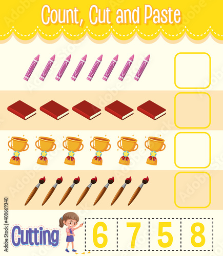 Count, Cut and Paste maths worksheet for children