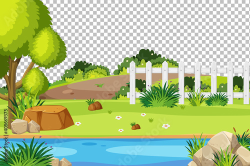 Blank nature park scene landscape on transparent background