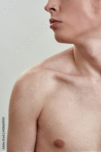 Collarbone of young caucasian naked man