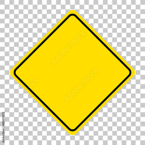 Yellow traffic warning sign on transparent background