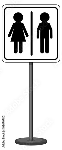 Water closet (WC) sign with stand isolated on white background