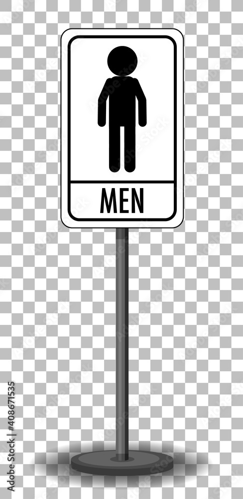 Men water closet (WC) sign with stand isolated on transparent background
