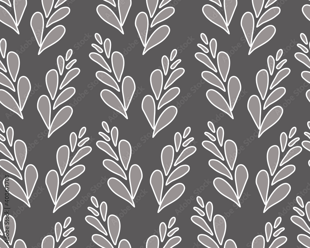Seamless pattern abstract gray background with leaves. Vector illustration.
