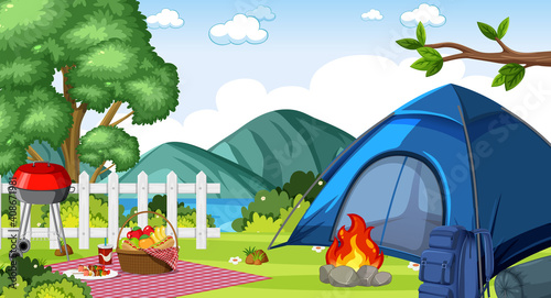 Camping or picnic in the nature park at daytime scene