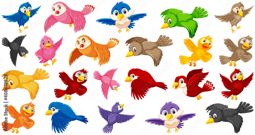 Naklejka premium Set of bird cartoon character