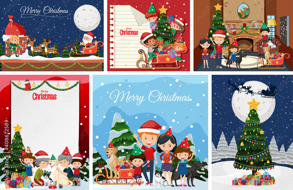 Fototapeta premium Set of blank Christmas postcard or poster isolated