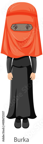 A woman wearing Burka Islamic traditional veil cartoon character