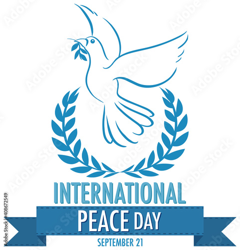 Internationl Peace Day logo or banner with dove and olive branches